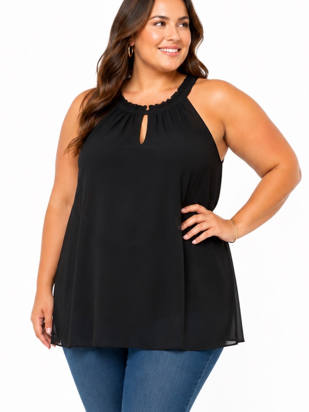 City Chic Black Sleeveless Keyhole Halter Tank Top Blouse Size L / 20